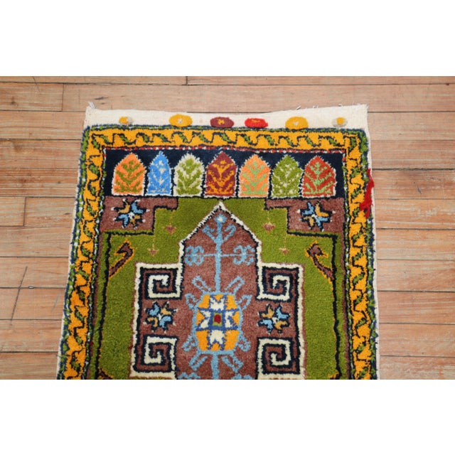 English Peculiar Green Vintage Turkish Rug, 1'11'' X 4'3'' For Sale - Image 3 of 6