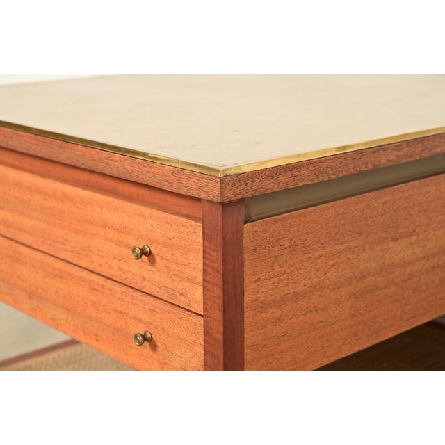 Paul McCobb Irwin Collection Mahogany, Brass, and Cane Leather Top Side Table or Nightstand, 1950s For Sale - Image 11 of 16
