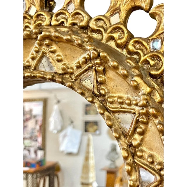 Large Mid-Century Peruvian Giltwood Sunburst Mirror With Intricate Carved Detail For Sale - Image 9 of 18