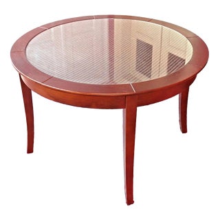 Vintage Round Table in Wood and Glass For Sale