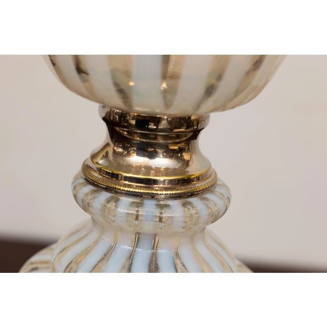 Mid 20th Century Pair of Mid 20th Century Italian White and Clear Glass Murano Style Lamps For Sale - Image 5 of 7