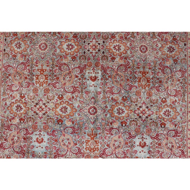 Ornate Floral Pattern Khorassan Antique Persian Rug in Burgundy & Gray For Sale In Atlanta - Image 6 of 12