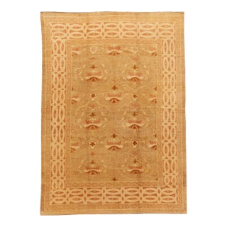 2010s Handmade Contemporary Oushak Wool Rug With Floral Pattern in Tan For Sale