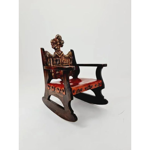 Antique Spanish Hand-Carved Wood Rocking Armchair, 1900s For Sale - Image 14 of 18