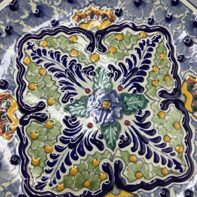 Blue Talavera Hand Painted Serving Plates Made in Puebla Mexico - A Pair For Sale - Image 8 of 13
