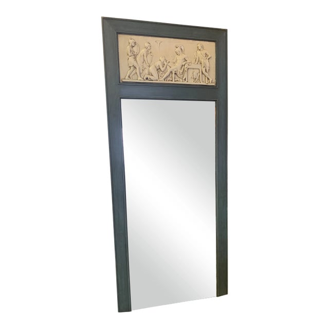 1960s Neoclassical Faux Ivory Figural Frieze Wall Mirror For Sale