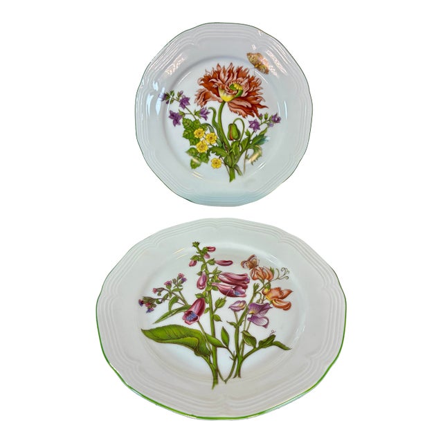Late 20th Century 2pc-Bareuther Waldsassen (Bavaria) Botanical Porcelain Plate For Sale