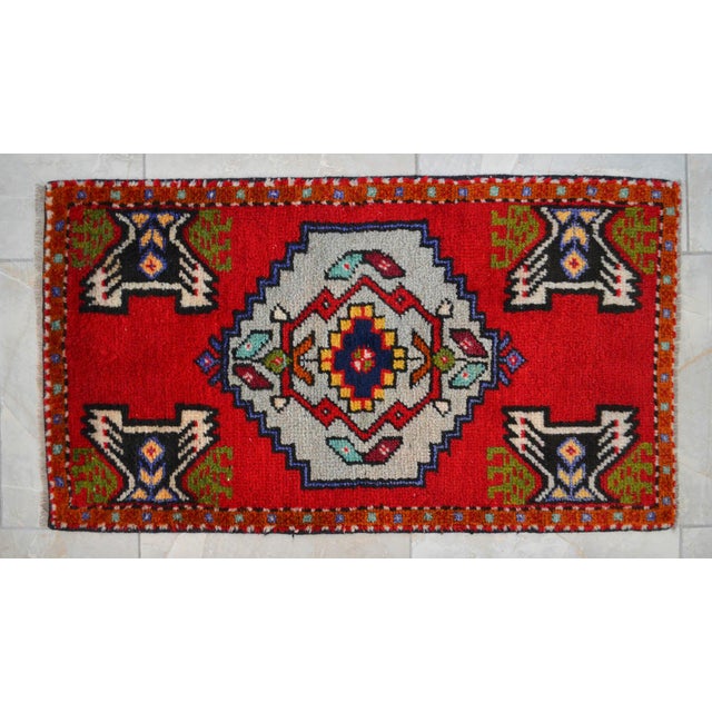 1970s Hand Knotted Small Turkish Rug, Door Mat, Entryway Rug, Bath Mat, Kitchen Decor - 20x36" For Sale - Image 12 of 14