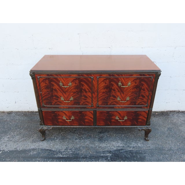 Brown Early 1900s Carved Flame Mahogany Low Dresser Bathroom Vanity 6325 For Sale - Image 8 of 18