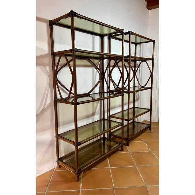 1960s Rattan and Smoked Glass Shelves, 1960s, Set of 2 For Sale - Image 5 of 8