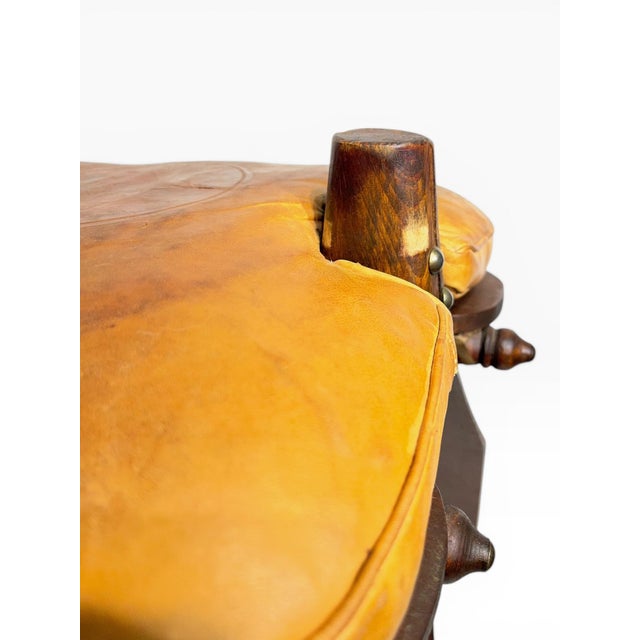 Vintage Mid-Century Egyptian Camel Saddle Stool in Leather and Brass For Sale - Image 6 of 15