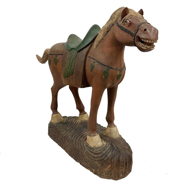 Early 20th-Century Hand-Crafted Chinese Wooden Tang Horse For Sale - Image 4 of 12