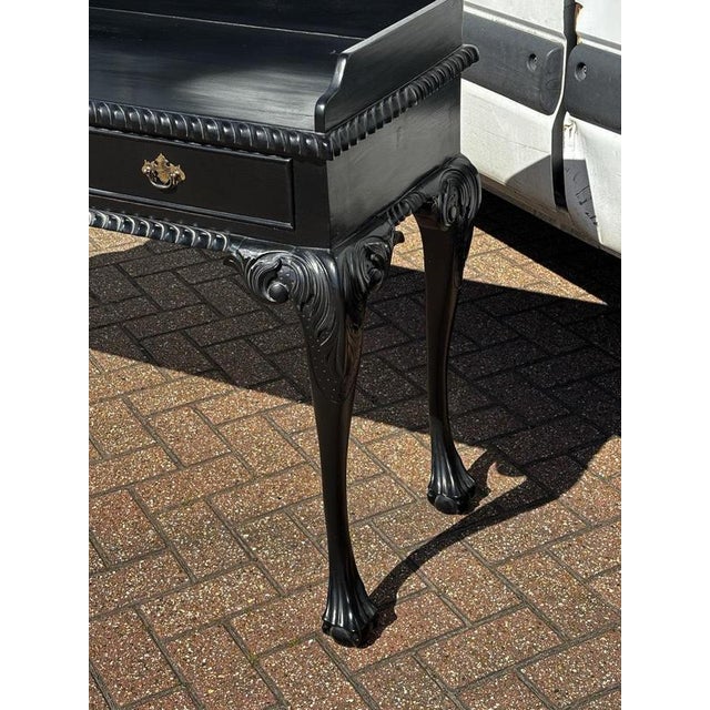 Chippendale Style Ebonised Console Table with Drawers and Brass Handles For Sale - Image 3 of 10