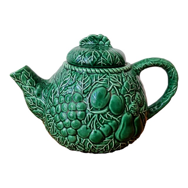 1970s Green Fruit Majolica Teapot For Sale