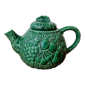 1970s Green Fruit Majolica Teapot