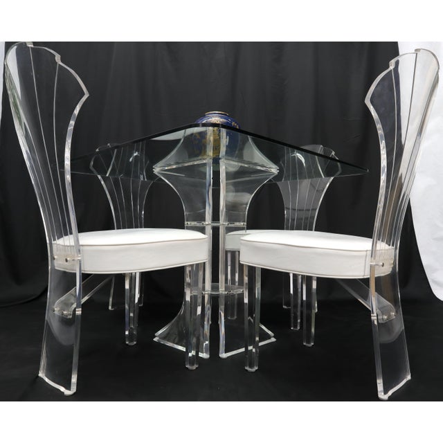 Set of 4 Lucite Dining Chairs Square Dining Table on Single Pedestal Base For Sale - Image 12 of 18