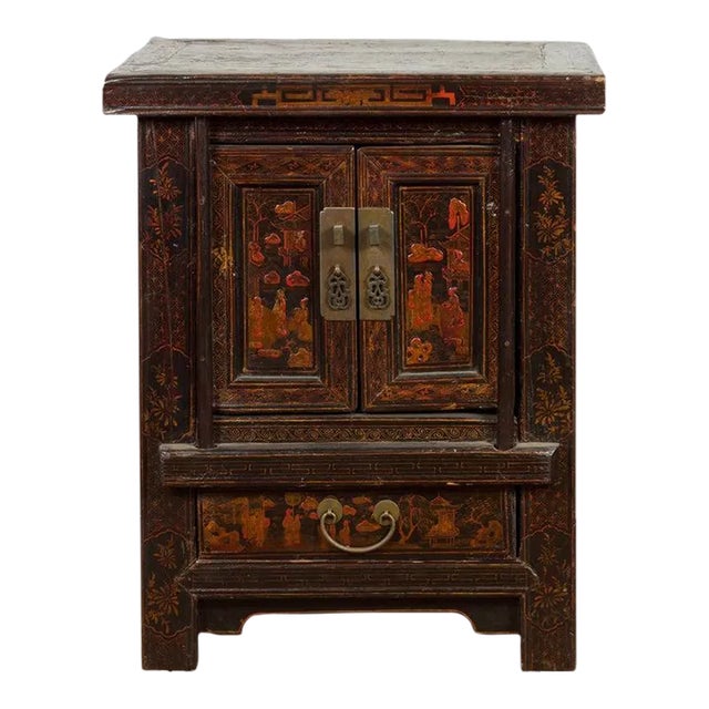 19th Century Chinese Qing Dynasty Period Bedside Cabinet with Original Lacquer For Sale