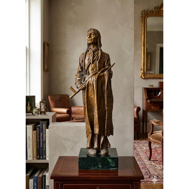 Carl Kauba "Chief Wolf Robe" Patinated Bronze Sculpture on Marble Base Austrian artist - Bronze sculpture - Signed circa...