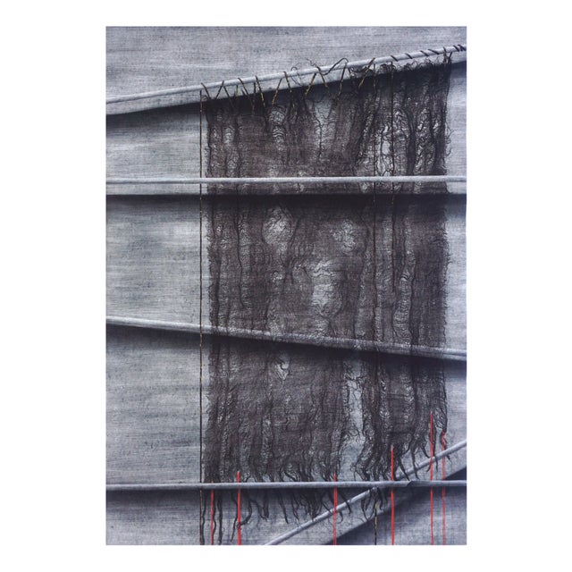 Late 20th Century Patricia A. Pearce Black Mesh and Red Ribbon Collotype Abstract Triptych Circa 1990s For Sale - Image 5 of 5