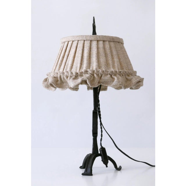 Textile Mid-Century German Modern Wrought Iron Night Table Lamp, 1960s For Sale - Image 7 of 17