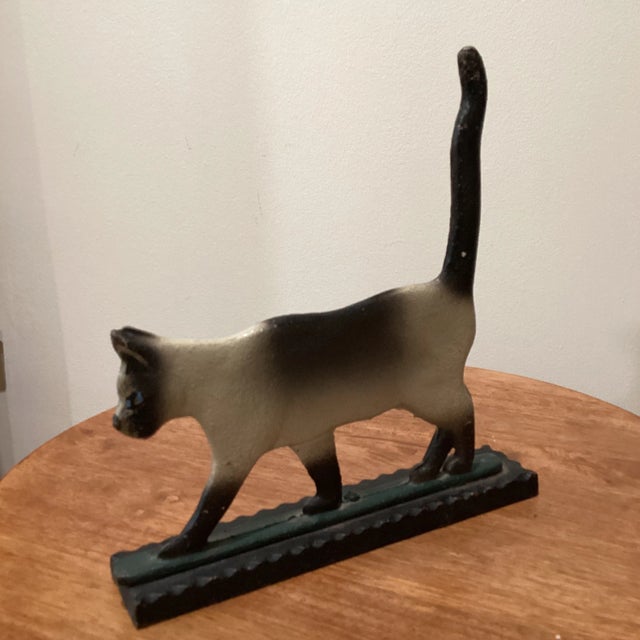 Vintage Mid 20th Century Cast Iron Doorstop Figurine Cat Multi Color Kitty Kat Decorative Art Statue For Sale - Image 4 of 13