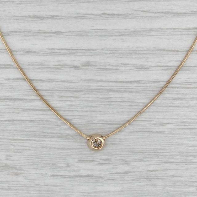 2010s 0.25ct Diamond Solitaire Pendant Necklace 14k Yellow Gold 18" Snake Chain For Sale - Image 5 of 6