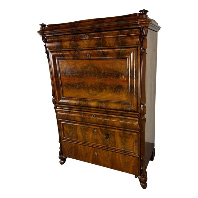 Biedermeier Oak and Mahogany Secretaire, 1860s For Sale