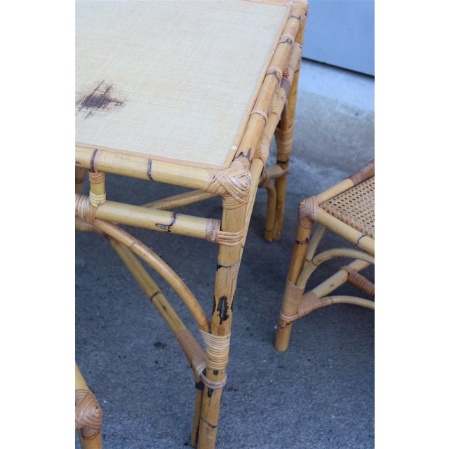 1960s Square Table and Chairs in Bamboo and Vienna Straw from Vivai Del Sud, 1970s, Set of 5 For Sale - Image 5 of 14