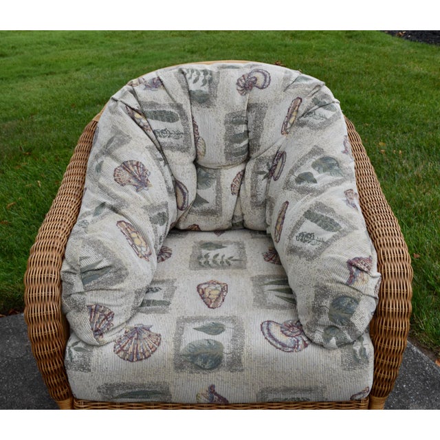 Vintage (1970's) Wicker Lounge Accent Chair & Ottoman Set made by Braxton Culler. Rattan with a Coastal - Boho Vibe. The...