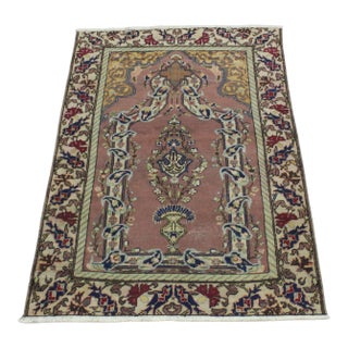 1970s Turkish Vintage Handmade Traditional Floral Design Hand Knotted Small Rug For Sale