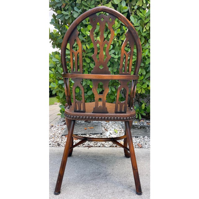 Wood Vintage Gothic Revival Windsor Armchair Attributed to Theodore Alexander For Sale - Image 7 of 14