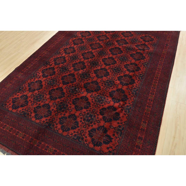 Tribal Turkmen Rug 6’8” X 9’9” Red Wool Tribal Hand-Knotted Oriental Carpet For Sale - Image 3 of 14
