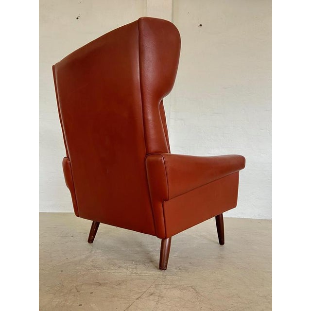 Wood Set of Vintage Danish Lounge Chair and Ottoman in Cognac Leather by Svend Skipper For Sale - Image 7 of 18