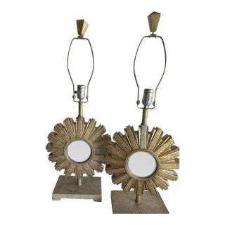 1970s Attributed to Uttermost Hollywood Regency Starburst Mirror Lamps For Sale