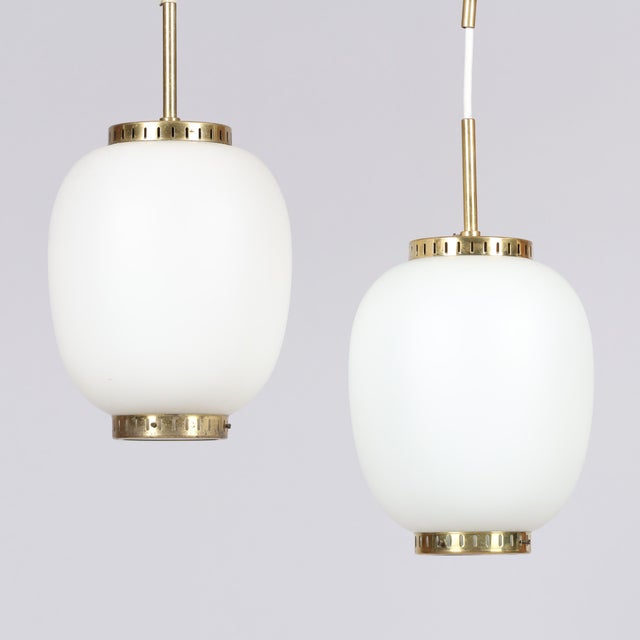 Lyfa Danish Pendant Light in Brass and Glass by Bent Karlby for Lyfa, 1960 For Sale - Image 4 of 10