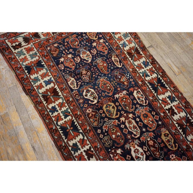 Antique Caucasian Blue Tribal Paisley Wool Hallway Runner Kazak Rug For Sale In New York - Image 6 of 9