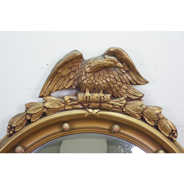 Antique Federal Giltwood Convex Bullseye Rondel Eagle Wall Mirror 31" For Sale - Image 4 of 15