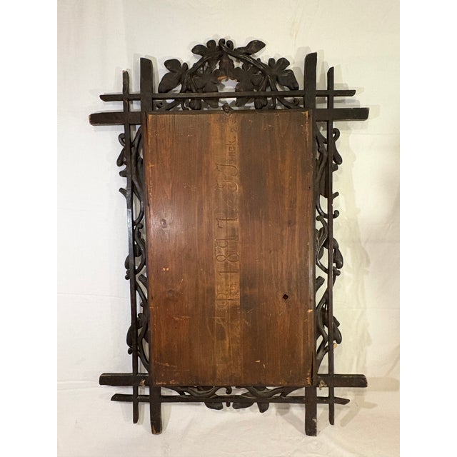Stunning, Delicate Hand-Carved Antique Black Forest Walnut Mirror 1897 Austria For Sale - Image 10 of 14
