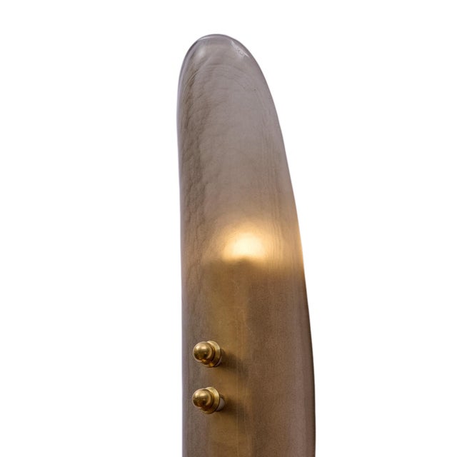 Pair of Contemporary Venetian Smoked Glass and Brass Panel Sconces For Sale - Image 4 of 9