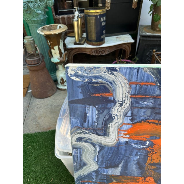 Up for consideration is a beautiful blue and orange abstract painting on canvas. This would look lovely in your home and...