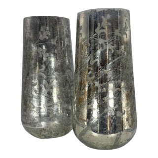 Pair of Mercury Glass Etched Vases For Sale