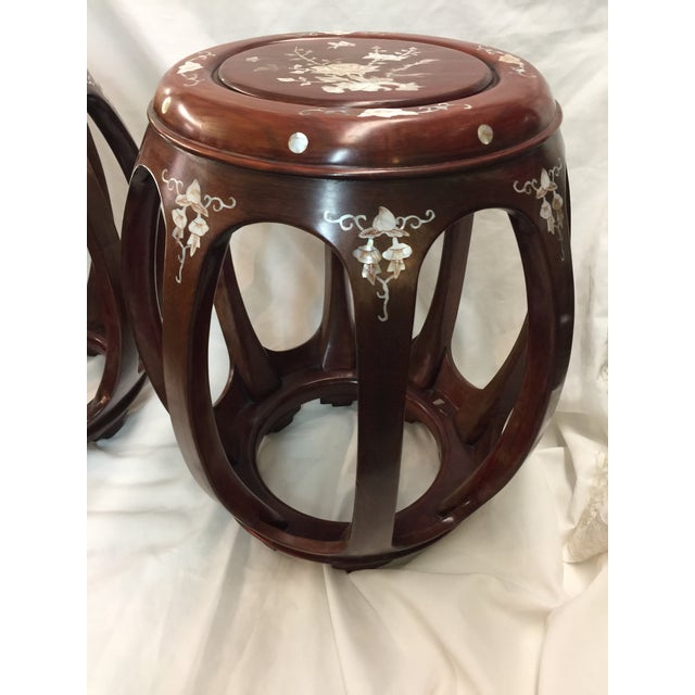 Pair of Inlaid Chinese Rosewood Drum Stools Mother of Pearl Chairish