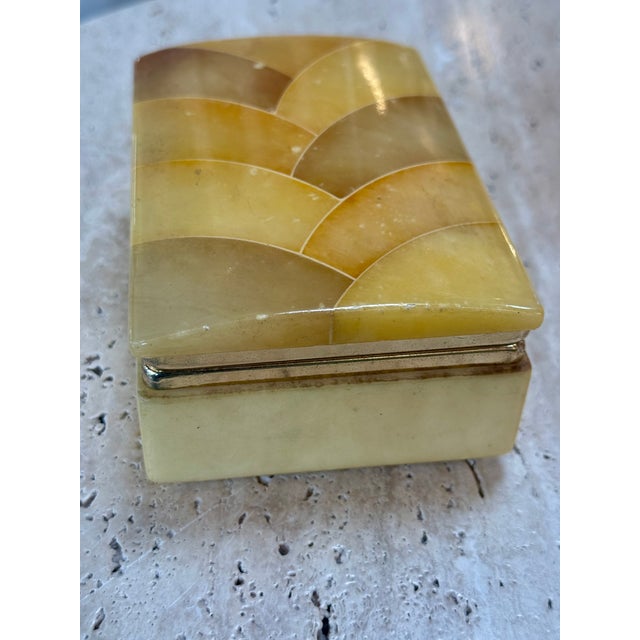 Vintage Italian Honey Marble and Brass Decorative Box For Sale - Image 9 of 10