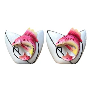 Vintage Stafford Ceramic Leaping Fish Vases - Pair For Sale