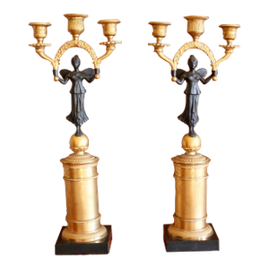 Pair of Continental Gilt Figural Neoclassical Candelabra