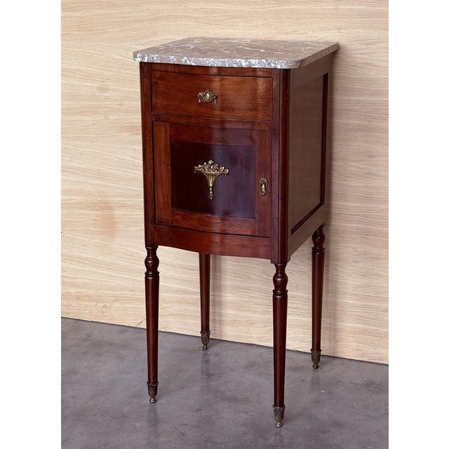 Art Nouveau Mahogany Nightstands with Marble Top, 1900s, Set of 2 For Sale - Image 4 of 11