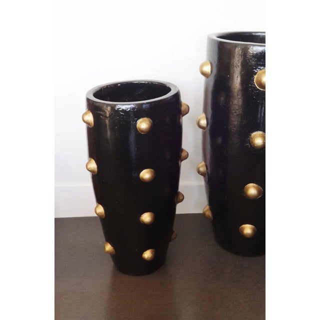 Pair of Black and Gold Sculpture Planters For Sale - Image 4 of 8