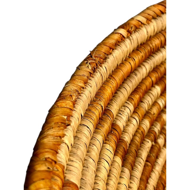 Vintage Large Size Southwest Style Coiled Reed Basket With Geometric Pattern 26” Diameter For Sale - Image 11 of 11