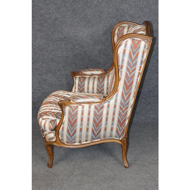 1970s 20th C. Louis XV Style Carved Wingback Bergere Chair & Ottoman For Sale - Image 5 of 12
