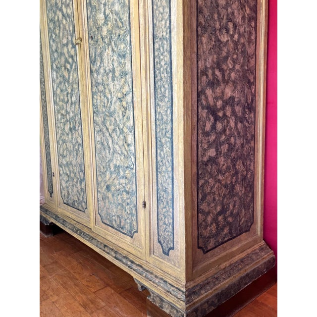 Antique Italian Renaissance Painted Marble Lacquer Wooden Cabinet, 1500s For Sale - Image 15 of 18
